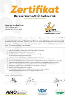 Zertifikat Bundesverband Möbel und Logistik